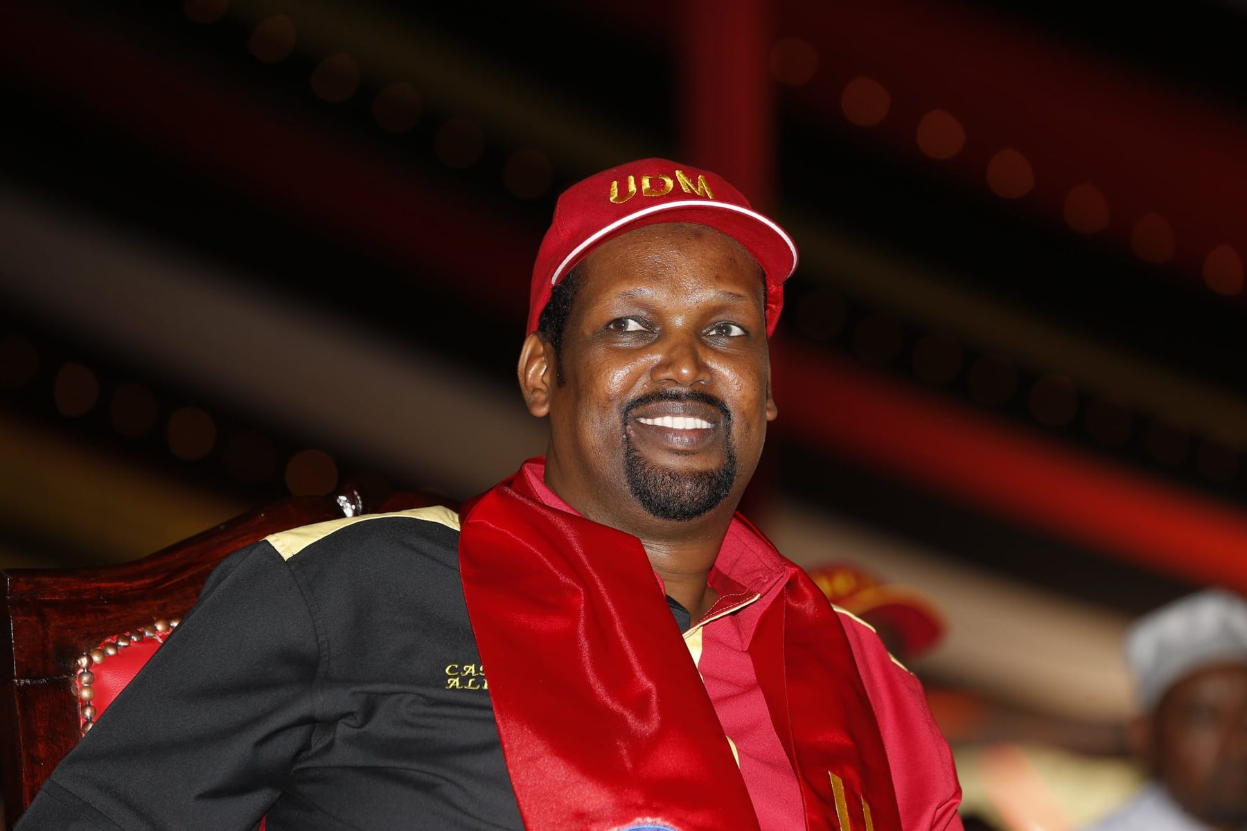 A supporter in party colours